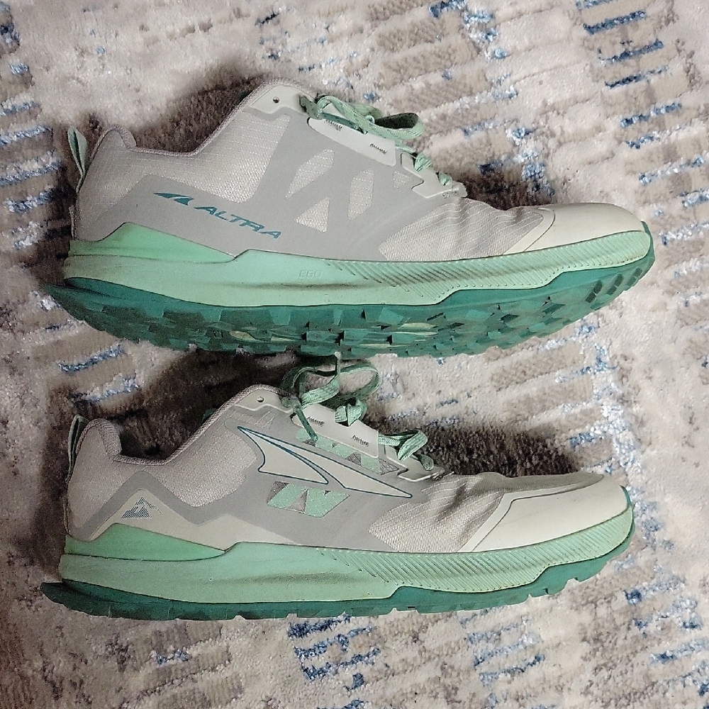 Altra Lone Peak Running Shoes in Mint Green and Gray